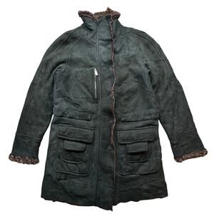 Vintage Sinclair Genuine Sheep Shearling Coat Overcoat Men 42 Medium Italy Black